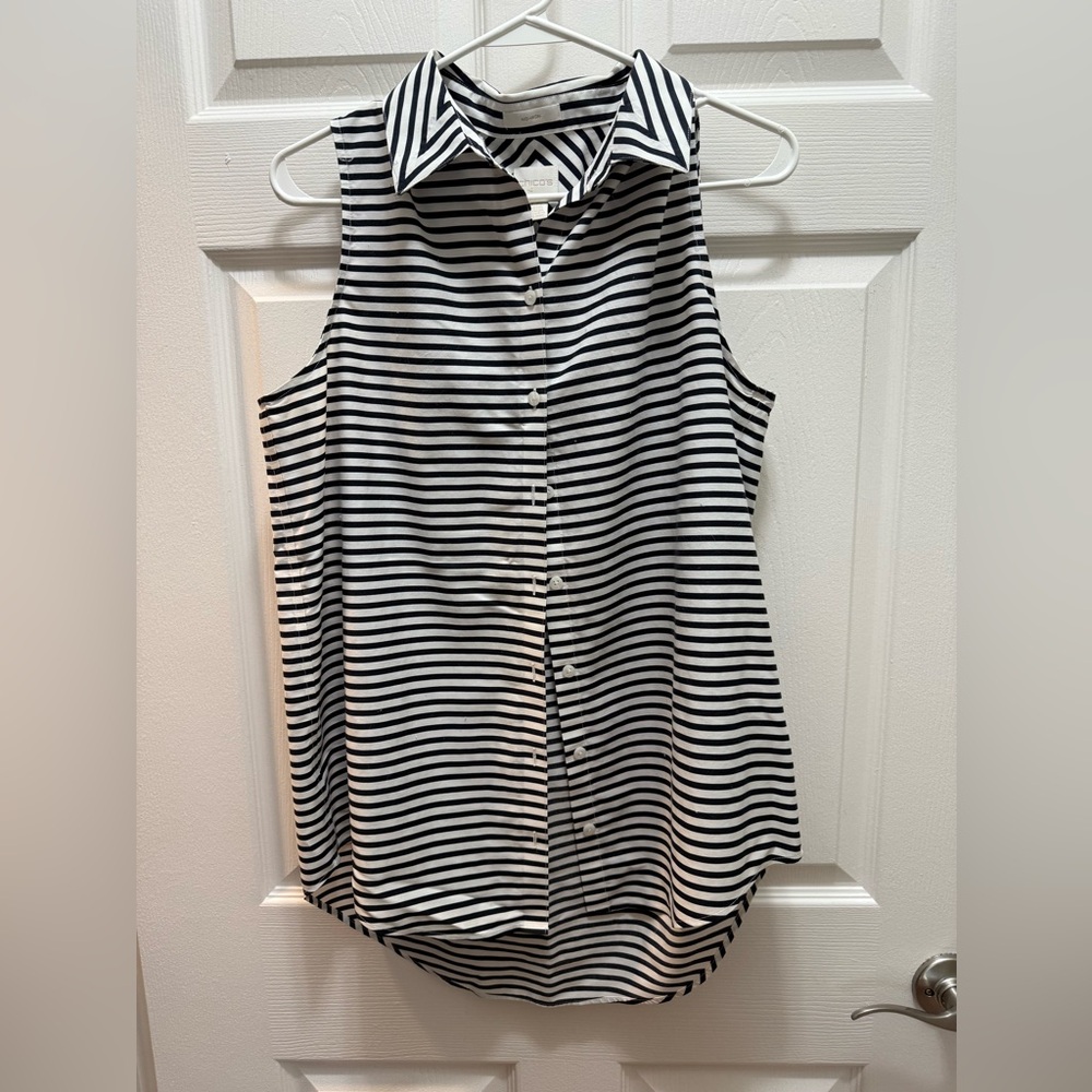 Chico's Black and White Striped Button-Down Shirt